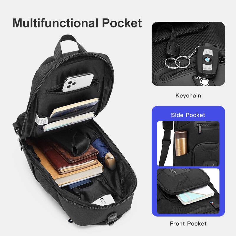 OZUKO متعددة جيب الرجال حقيبة صدر للرجال مقاوم للماء حقيبة كتف للمراهقين جودة الذكور حقيبة ساعي بريد للرجال USB حقائب السفر Crossbody