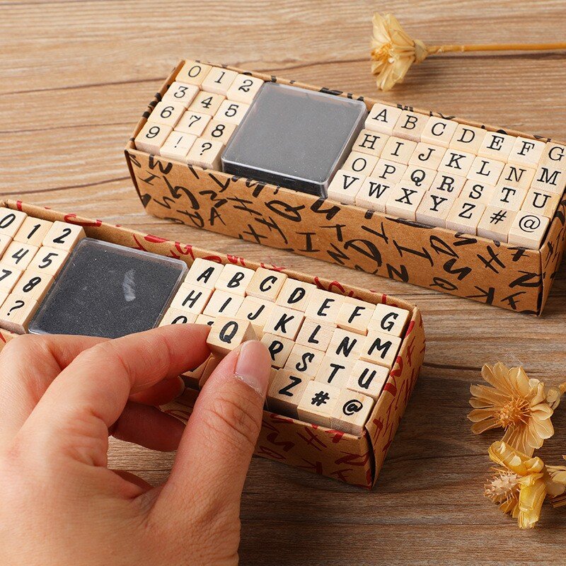 40 قطعة الأبجدية Stamps Vintage خشبية المطاط رسالة رقم رمز ختم مجموعة مع الأسود مختمة لصنع بطاقة مخطط سجل القصاصات