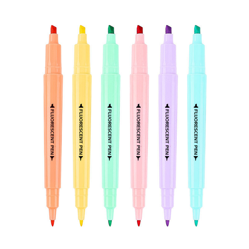 6 قطعة/المجموعة مزدوجة رئيس الفلورسنت قلم تحديد علامات باستيل قلم رسم ل طالب المدرسة اللوازم المكتبية لطيف القرطاسية