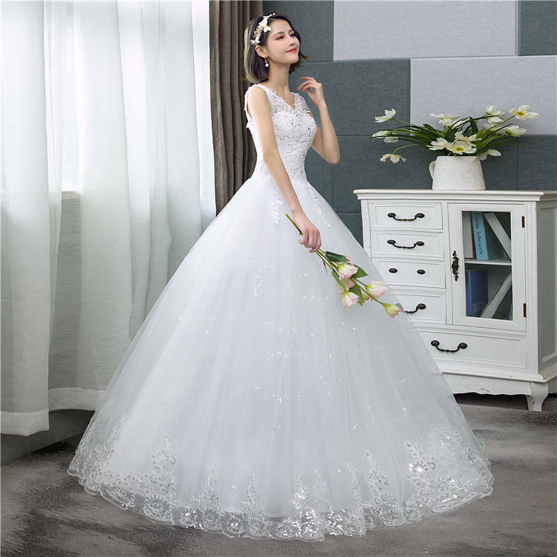 انها YiiYa جديد الخامس الرقبة فساتين الزفاف بسيطة أوف وايت الترتر رخيصة ثوب زفاف دي نوفيا HS288