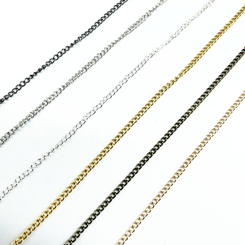 سلسلة عقد مطلية بالذهب والفضة والبرونز والأسود ، 2 متر ، لصناعة المجوهرات المصنوعة يدويًا
