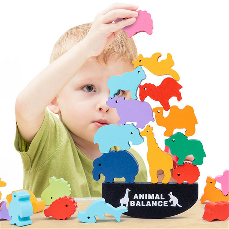 الأطفال مونتيسوري خشبية الحيوان التوازن كتل ألعاب المجلس لعبة ديناصور التعليمية التراص عالية بنة لعبة الخشب