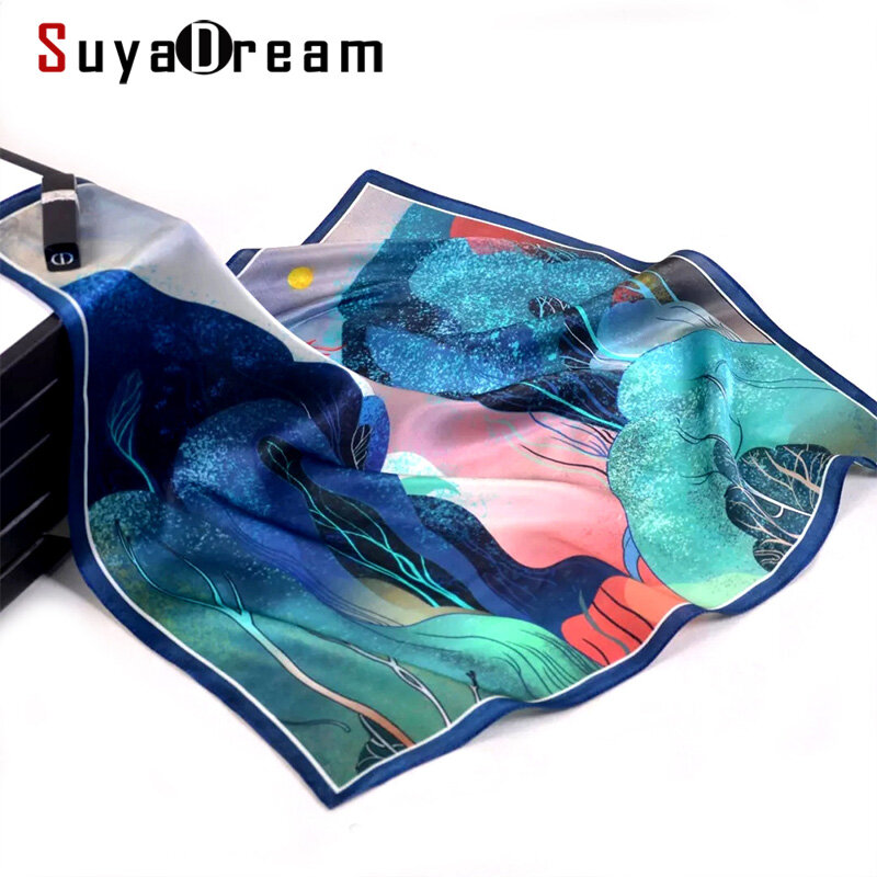 Suya Dream 100% امرأة الحرير الحقيقي وشاح حريري 53x53 سنتيمتر ساحة مطبوعة الأوشحة