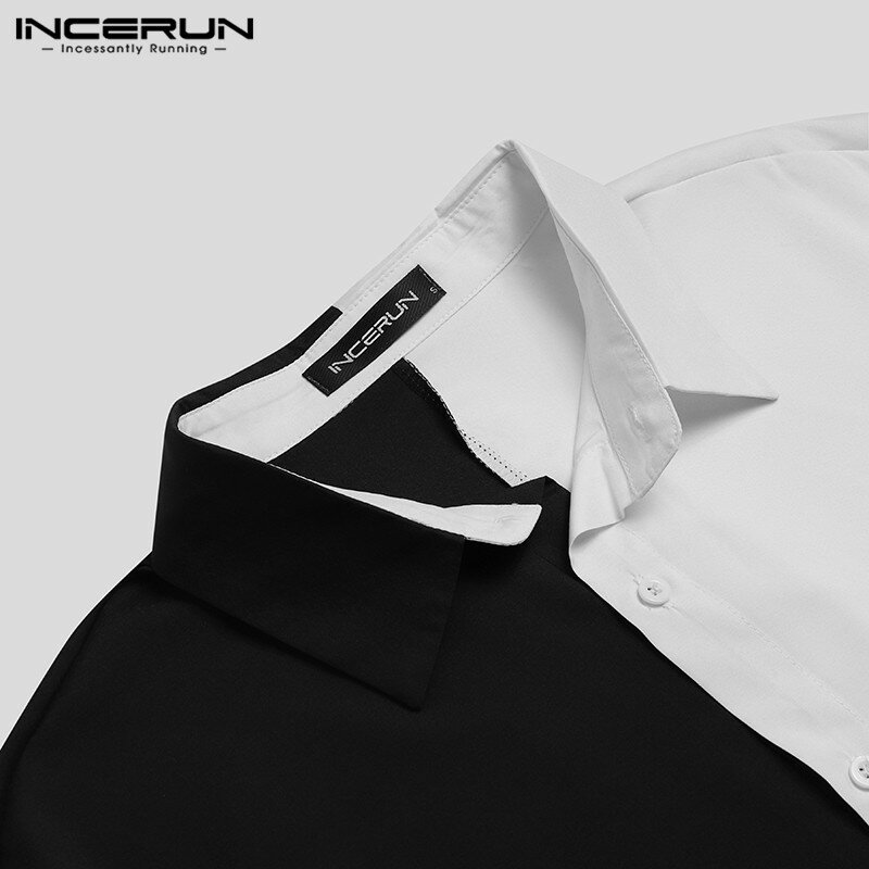 قميص رجالي ماركة INCERUN مرقع بأكمام طويلة بأزرار قميص كاميسا للرجال موضة 2023 ملابس الشارع قمصان غير رسمية كورية