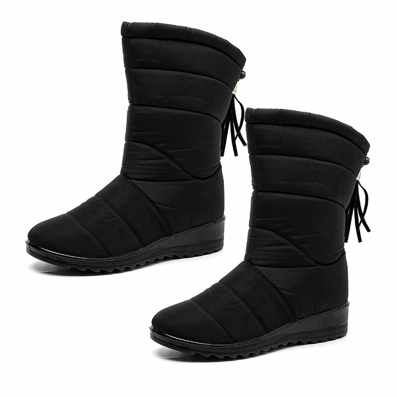 النساء أحذية الشتاء مقاوم للماء 2021 جديد جولة تو حذاء من الجلد أحذية امرأة الدافئة أفخم هوك حلقة عدم الانزلاق السيدات حذاء الثلوج