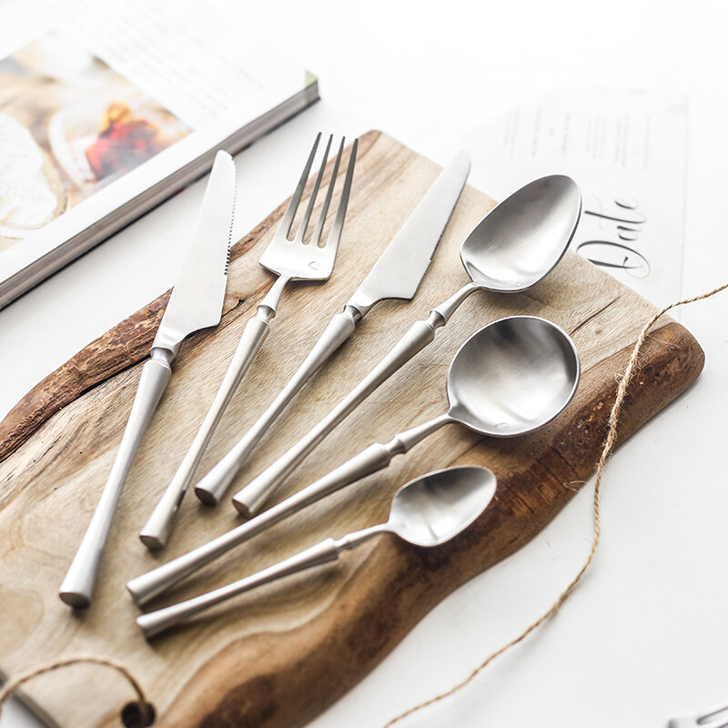 GH أواني الطعام الغربية الرملي مجموعة أدوات المائدة نحى 304 الفولاذ المقاوم للصدأ عشاء شوكة وسكينة ملعقة قهوة غسالة صحون آمنة