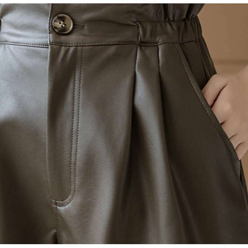 بولي Shorts السراويل الجلدية النساء الخريف 2022 الكورية نمط فضفاض مرونة عالية الخصر واسعة الساق السراويل القصيرة فام بنطلونات Cortos De Mujer