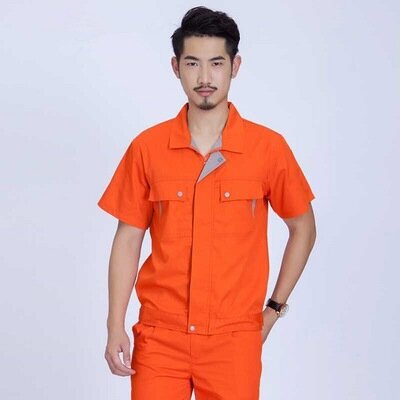 ملابس التأمين على العمل لميكانيكا تشانغفو, ملابس باللون الرمادي الداكن والبرتقالي ذات أكمام قصيرة مناسبة لورشة العمل