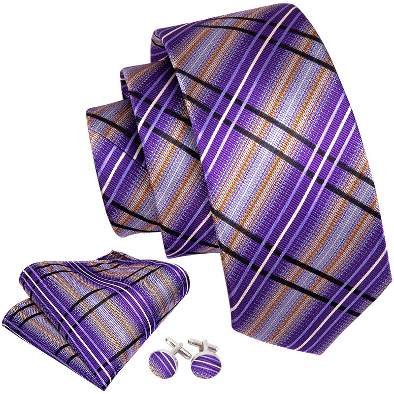 الأرجواني منقوشة الرجال الزفاف التعادل الحرير ربطة العنق للرجال هدايا منديل زر الكم التعادل مجموعة باري. وانغ الإكسسوارات FA-0457
