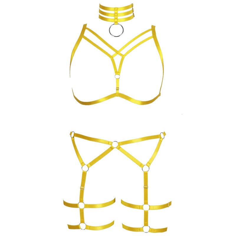 3 قطعة بلوزات الرقبة النساء مفلس كامل الجسم عبودية تسخير حجم كبير مجموعة الملابس الداخلية Harajuku مثير الجسم قفص الصدرية القوطي الحمالات حزام