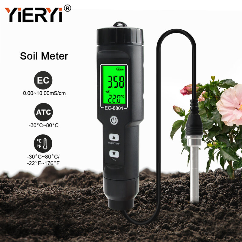 Yieryi أدوات اختبار التربة ، اختبار التربة ، اليد الرقمية حديقة متر ، النباتات بوعاء ، البستنة ، مزرعة الزراعة ، EC ، درجة الحرارة ، 0-10.00 MS/cm