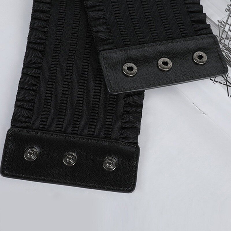 تصميم جديد لعام 2023 حزام نسائي أسود مرن عريض للخصر مصنوع من جلد البولي يوريثان حزام معطف نسائي مصمم للسيدات