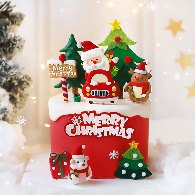 سانتا كلوز كعكة القبعات العالية ، صندوق هدايا ، شجرة القطار ، زينة عيد ميلاد سعيد ، لوازم الخبز الطرف ، سنة جديدة سعيدة
