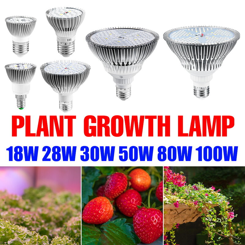 مصابيح LED للزراعة E27 إضاءة للنباتات 220 فولت الطيف الكامل phytolamp E14 Fitolampy المائية 18 واط 28 واط 30 واط 50 واط 80 واط 100 واط مصباح داخلي للبذور