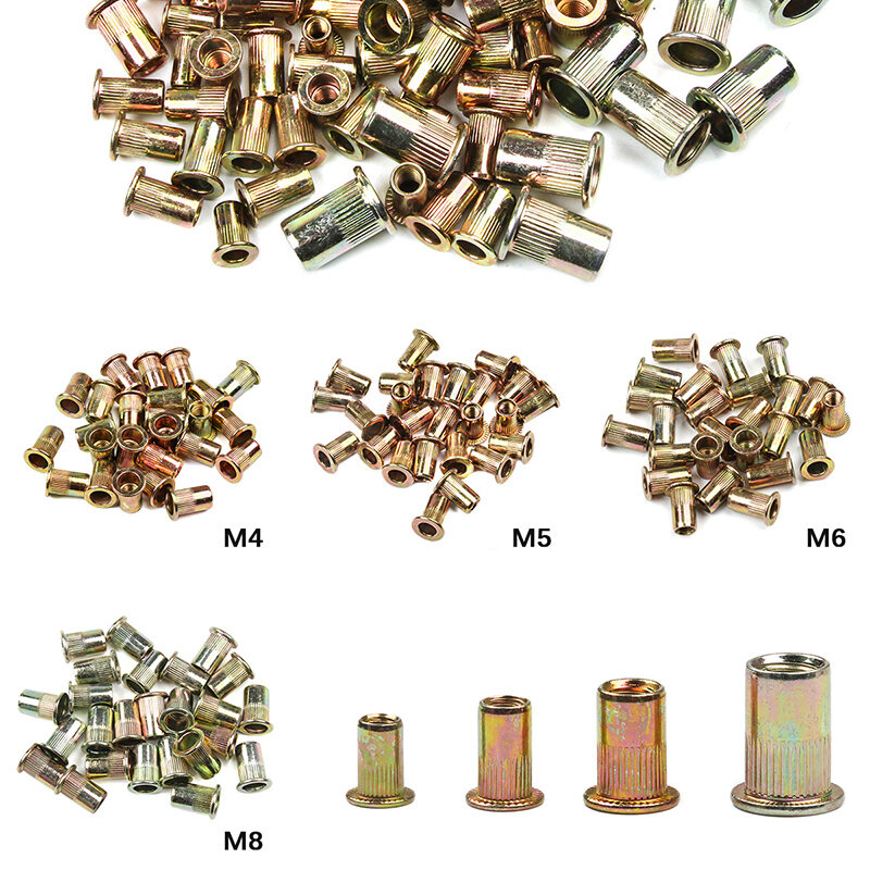 100 قطعة M6 M8 مختلط الزنك مطلي الكربون صامولة ببرشام فولاذي الخيوط Rivnut إدراج M4 M5 M6 M8