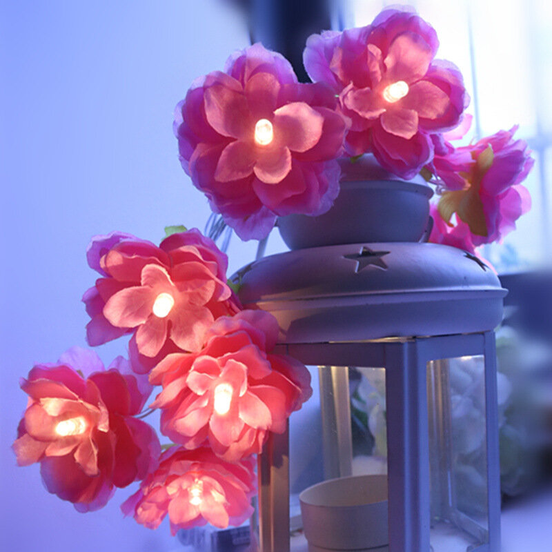 PheiLa زهرة سلسلة أضواء الجنية جارلاند مصباح على شكل وردة بطارية تعمل لعيد الميلاد معلقة داخلي نوم نافذة ديكور الزفاف