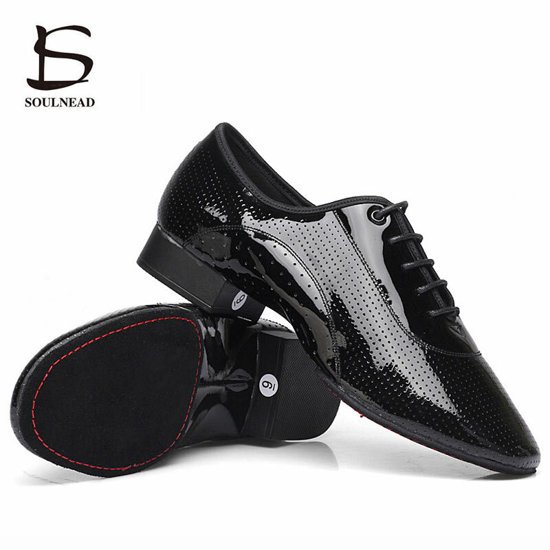 أحذية الرقص اللاتينية الرجال القياسية قاعة الرقص أحذية جلد طبيعي أسود ممارسة المنافسة الذكور السالسا الرقص الحديثة