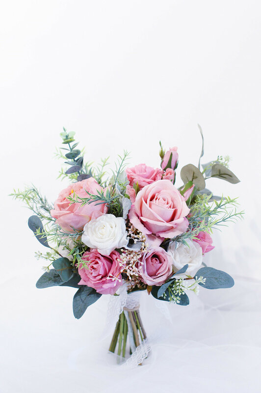 Sestheven-باقة الزفاف الوردية ، باقة وصيفة الشرف المزيفة ، مظهر حقيقي ، للعروس ، 2021 ، راموس دي نوفيا