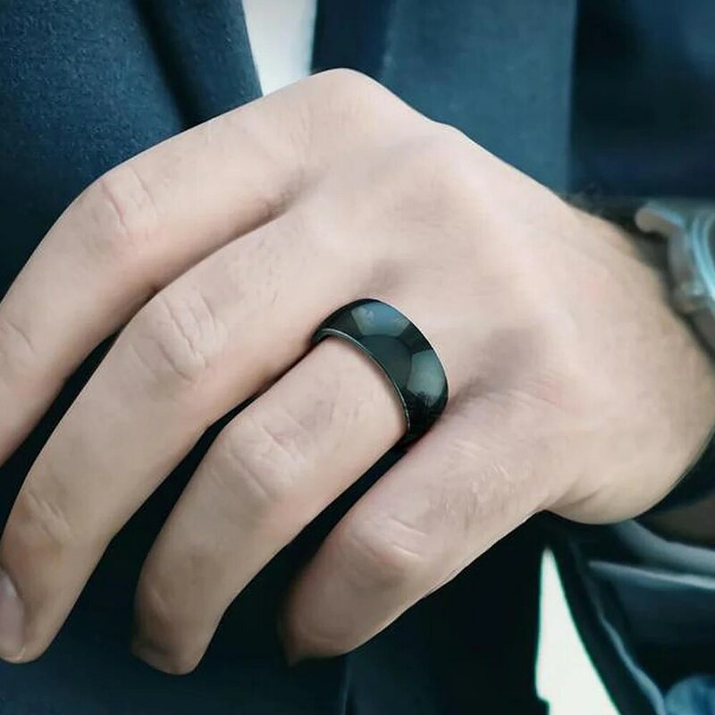 2021 جديد تتفاعل 125kHz أو 13.56MHz الأسود خاتم من السيراميك الذكية خاتم الموضة معرف أو uid رقاقة للرجال أو النساء