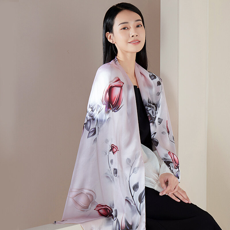 100% الحرير الطبيعي اللوحة الصينية نمط طويل وشاح المرأة الحرير الخالص يلتف شال منديل 170*53 سنتيمتر الفاخرة الحرير Bufanda Foulard