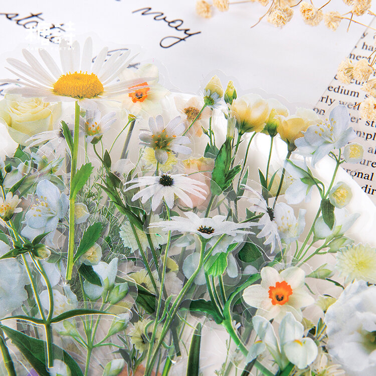 الزهور ملصقا حزمة 40 قطعة زهور طازجة نبات شفاف مقاوم للماء ديزي حساب اليد الديكور سكرابوكينغ المواد