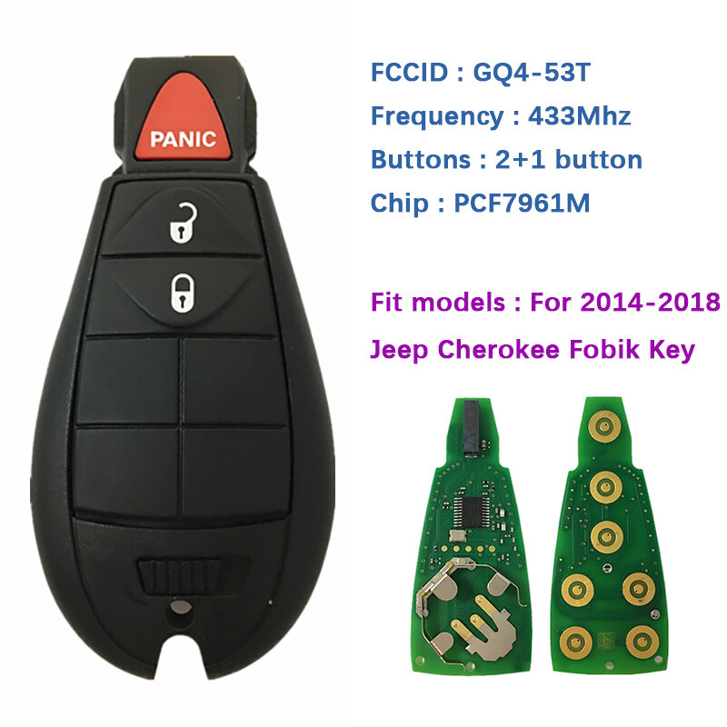 CN086020 الأصلي 3 مفتاح ذكي بزر التحكم ل 2014-2018 جيب شيروكي Fobik مفتاح PCF7961M رقاقة تردد 433Mhz