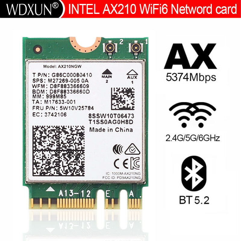 ثنائي النطاق واي فاي 6E AX210 M.2 NGFF 3000Mbps بطاقة لاسلكية إنتل AX210NGW 2.4Ghz/5G 802.11ax لبلوتوث 5.2 واي فاي بطاقة الشبكة