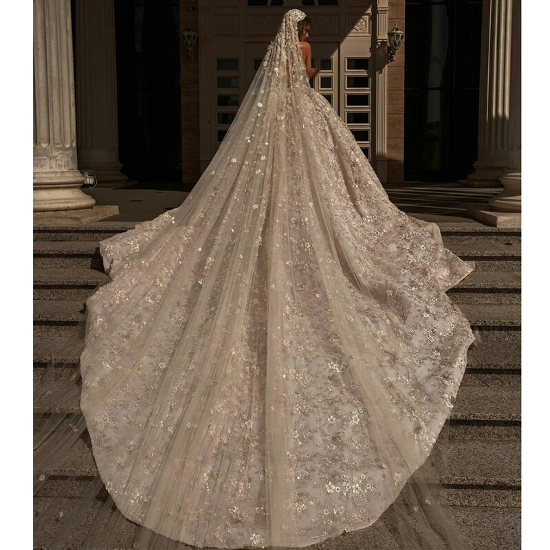 دبي فستان زفاف فاخر حجم كبير ذيل شابيل الحبيب فيستدو دي نوفيا زين فساتين الزفاف فيستدوس دي نوفيا