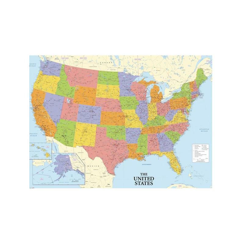 A2 حجم غرامة قماش مطبوعة غير مؤطر خريطة الولايات المتحدة لفة تعبئتها جدار ديكور أمريكا خريطة للمنزل مكتب ديكور