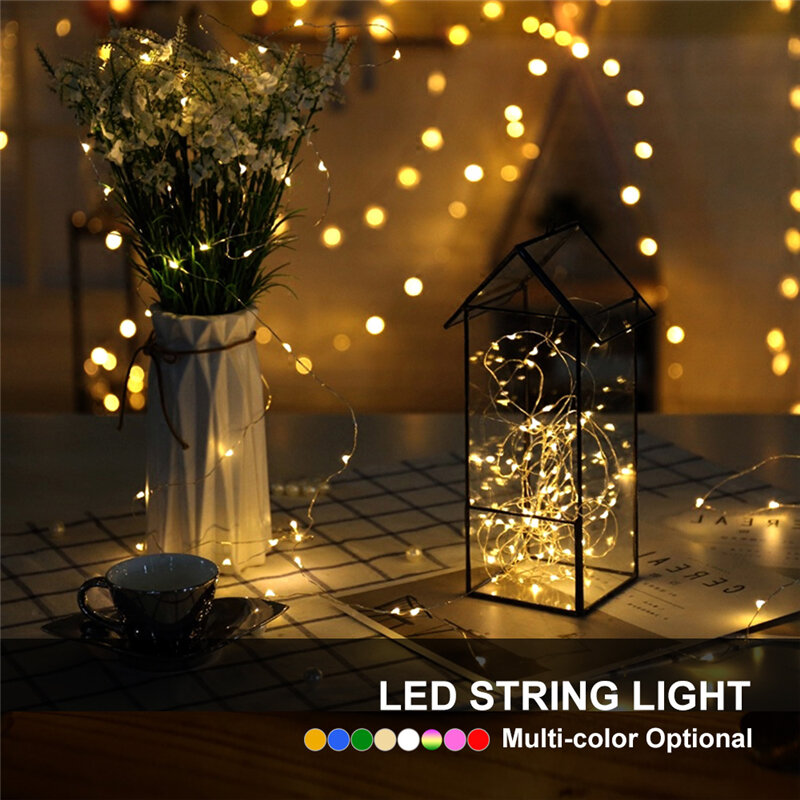 2 متر 20 المصابيح الفضة سلك الجنية جارلاند مصباح LED سلسلة أضواء عيد الميلاد الزفاف ديكور المنزل حفلة مدعوم من بطارية CR2032