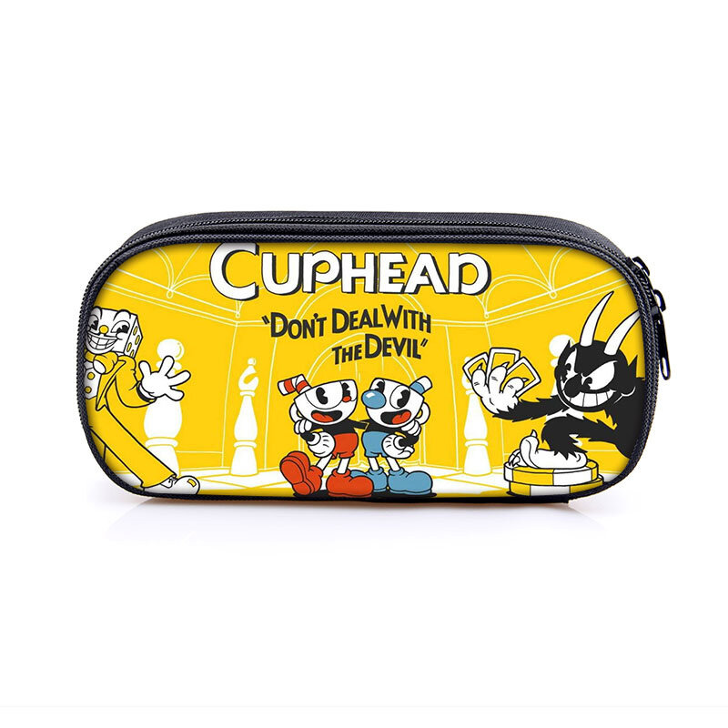 كارتون Cuphead مقلمة للمدرسة القرطاسية الحقيبة بنين فتاة Mughead القلم حقيبة طالب القلم حالة الأطفال صندوق المدرسة الاطفال هدية
