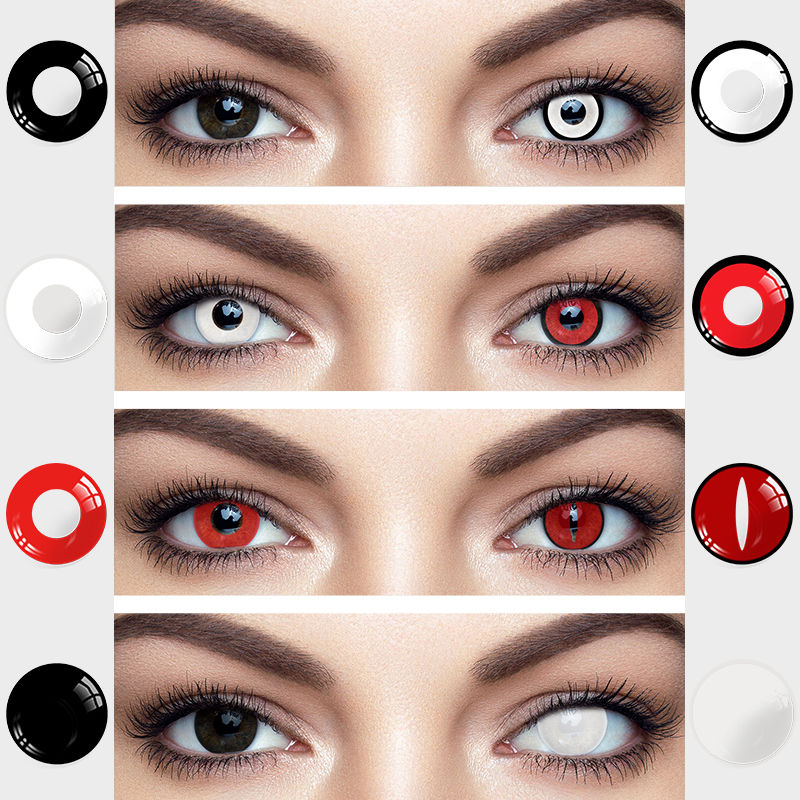 UYAAI-عدسات لاصقة متعددة الألوان ، هالوين ، أنيمي ، تأثيري ، العين ، أبيض ، أسود ، أحمر ، 2 قطعة