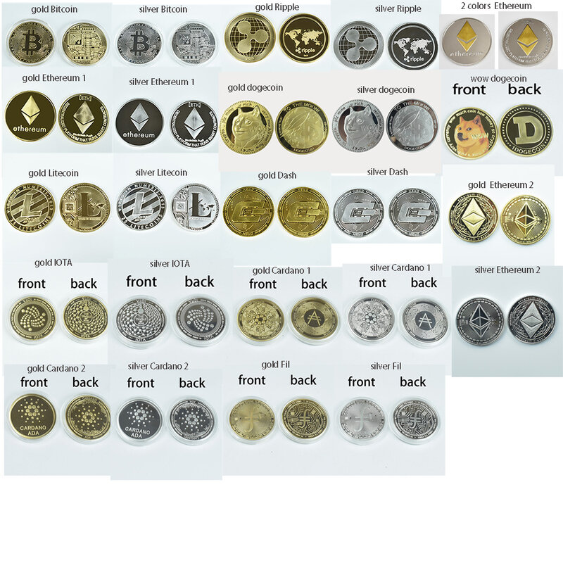 عملة بيتكوين الذهب بت مع علبة مربعة الاكريليك ، عملة معدنية Cryptocurrency ، Litecoin ، Eth XRP ، Doge IOTA ، Cardano ، ADA ville ، Shiba ، 40 مللي متر