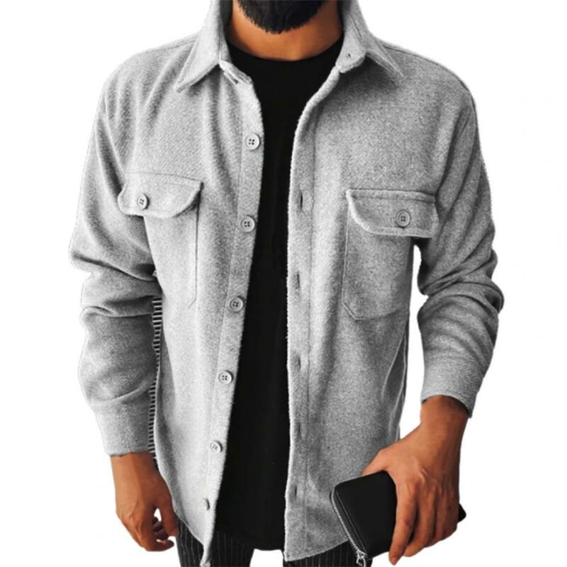 طويلة الأكمام منقوشة قميص مطبوع معطف جميع مطابقة جيب بدوره إلى أسفل طوق الرجال قميص الذكور ملابس خارجية