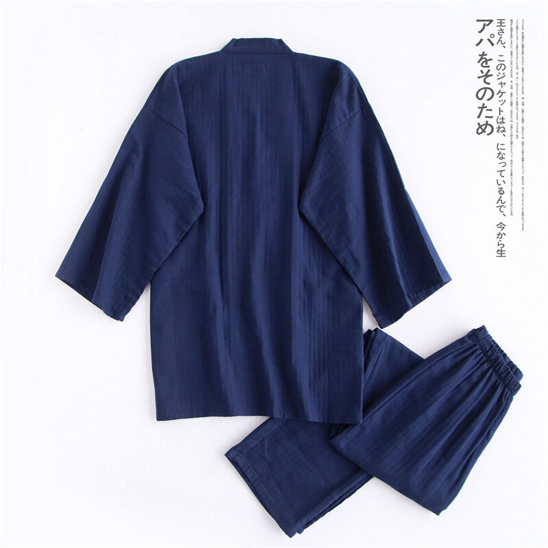 النمط الياباني كيمونو سترة السراويل 2 قطعة مجموعة الرجال ملابس النوم Bathrobe القطن مريحة المنزل دعوى رداء ملابس خاصة اليومية
