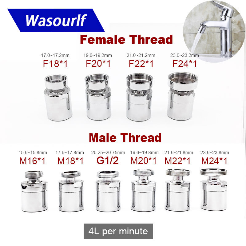 WASOURLF قابل للتعديل 360 قطب توفير المياه صنبور مهوية M22 اثنان وضع محول ذكر الموضوع M20 المطبخ الحنفية البخاخ اكسسوارات