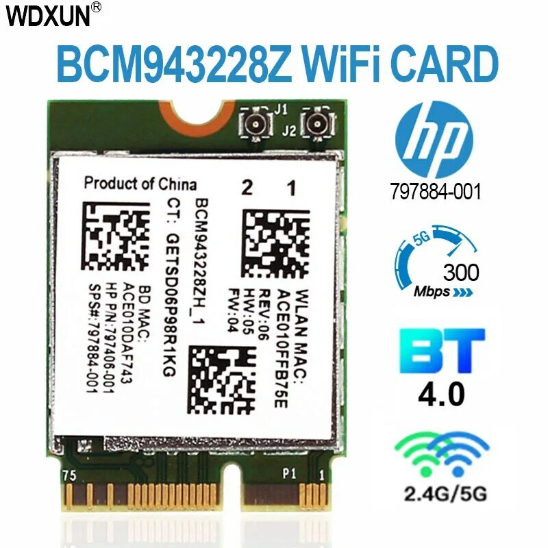 BCM943228ZH1 BCM943228 بطاقة واي فاي NGFF M.2 300Mbps BT بلوتوث 4.0 802.11a/b/g/n SPS 797884-001 ل HP ProBook 455 470 640