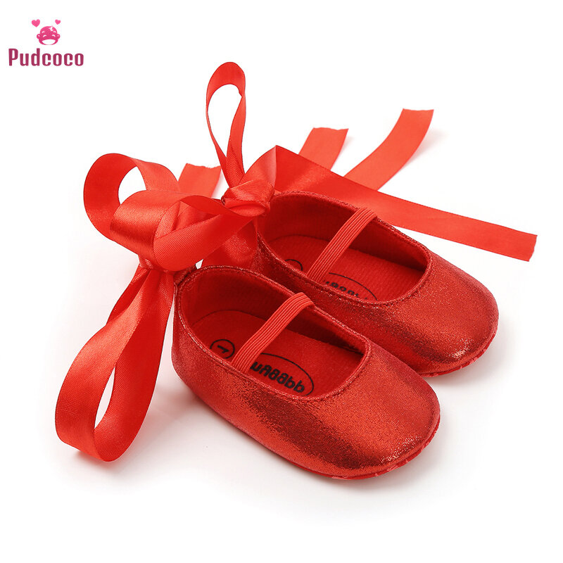 Pudcoco الرضع المولود الجديد الفتيات أحذية الأحمر أحذية لينة سوليد الصلبة الدانتيل يصل بو الأميرة مخطط سرير أطفال Prewalker المشي الأحذية