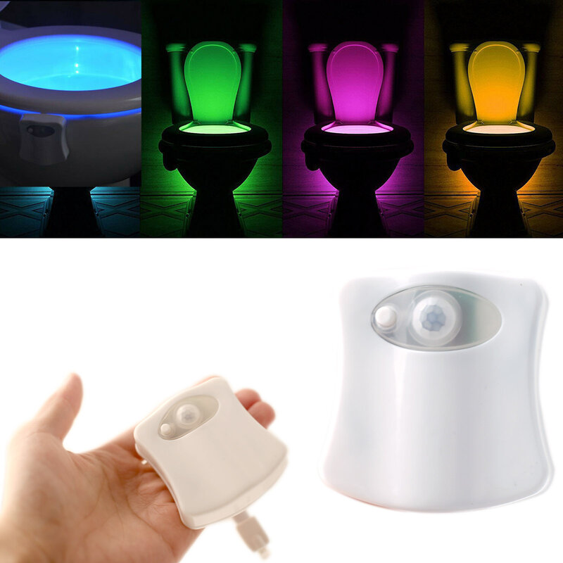 مصابيح إضاءة مقعد المرحاض الذكية, مصابيح ليد مزودة بحساس حركة الأشعة تحت الحمراء 8 ألوان جذابة ، مصابيح مضادة للماء خلفية جذابة لحوض المرحاض