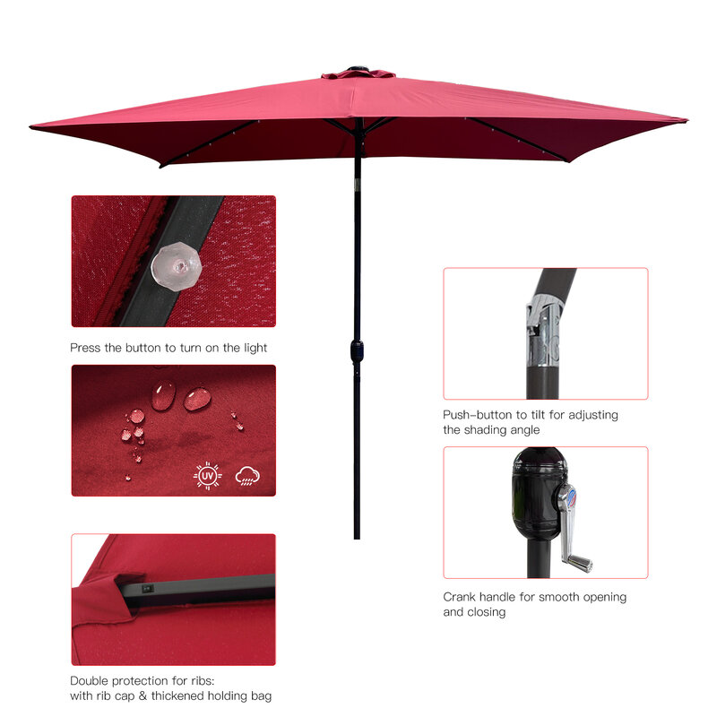 مظلة فناء خارجية ، 10 أقدام × 6.5 قدم ، مع كرنك ، مقاومة للطقس ، 8 أضلاع من الألومنيوم شديدة التحمل مع إمالة زر الضغط وكرنك