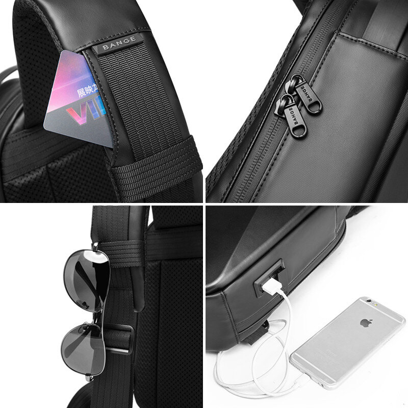 BANGE جديد هارد شل الزاوي تصميم 3.0 USB شحن حقيبة ساعي حقيبة كتف الرجال مقاوم للماء رحلة حقيبة صدر للرجال