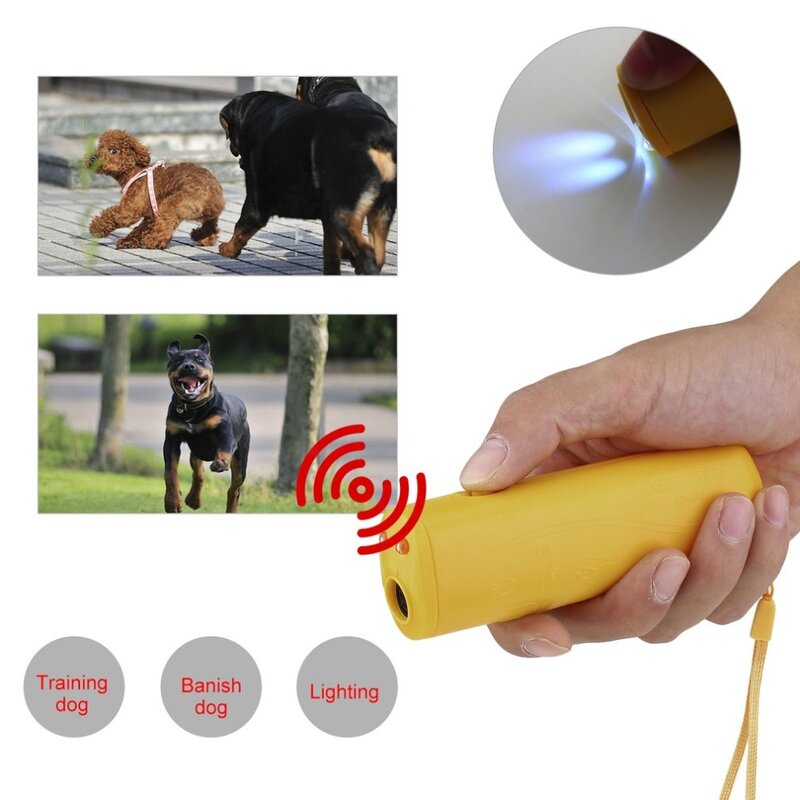 عالية الجودة 3 في 1 مكافحة نباح وقف النباح بالموجات فوق الصوتية كلب طارد جهاز التدريب المدرب Banish التدريب مع مصباح ليد