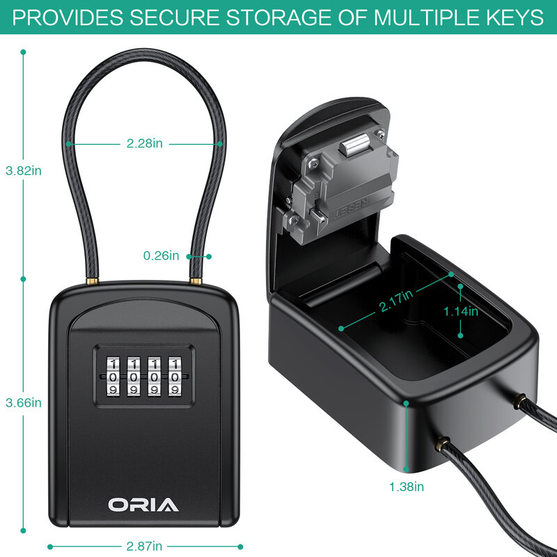 أوريا-مفتاح قفل صندوق مع سلسلة قابلة للإزالة ، 4 أرقام الجمع ، صندوق الأمان ، تخزين مفتاح مقاوم للماء ، قفل صندوق