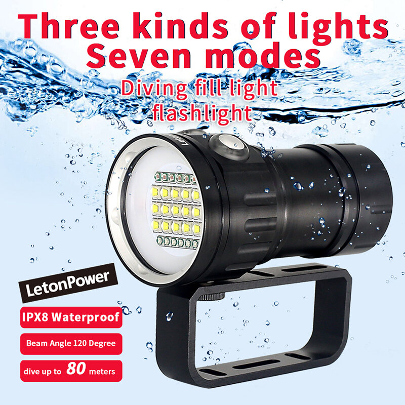 المهنية تحت الماء التصوير ضوء تسليط الضوء 20000 لومينز الغوص مصباح يدوي تحت الماء 100 متر مقاوم للماء الفيديو ملء ضوء