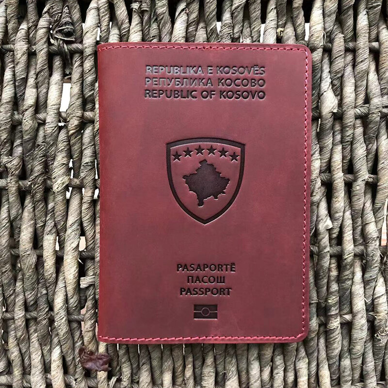 حافظة لكوسوفو من الجلد الأصلي موديل 100% مزودة بجوازات سفر وجوازات سفر مصنوعة من الجلد والحبوب الكاملة