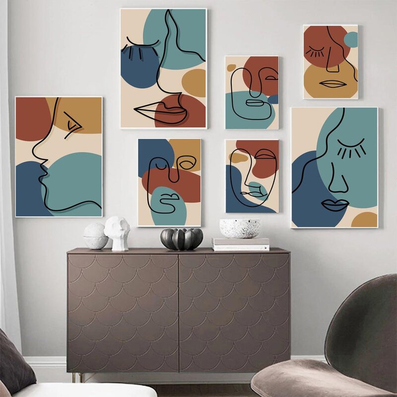 لوحة فنية تجريدية على شكل خط بسيط لوحة قماشية بأربع ألوان لوحات جدارية لتزيين المكاتب والمنزل