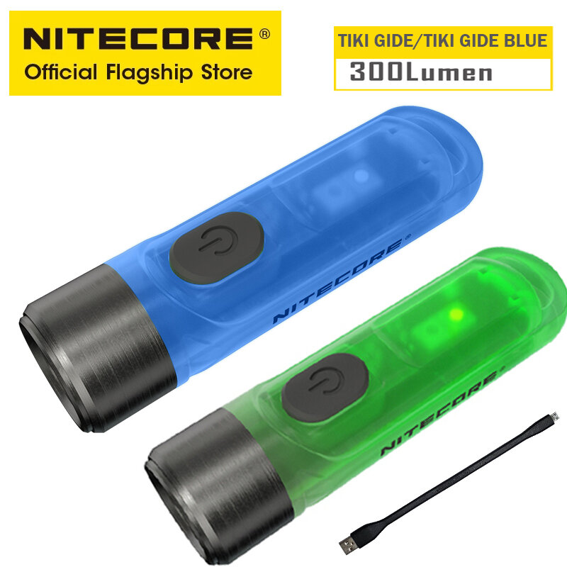 NITECORE TIKI GITD سلسلة مفاتيح صغيرة زرقاء ضوء الأشعة فوق البنفسجية ضوء تحذير إشارة وامض EDC USB قابلة للشحن مصباح يدوي مع بطارية 130mAh