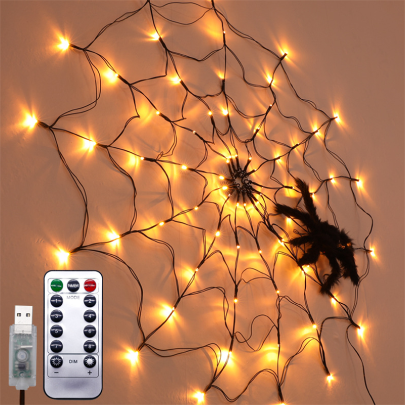 LED ضوء الويب هالوين الأسود العنكبوت ويب أضواء USB مصباح طاقة البطارية مصابيح شبكية مع جهاز التحكم عن بعد للمنزل ساحة حديقة ديكور