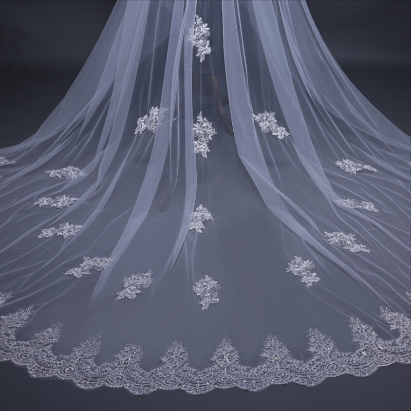 JaneVini أنيقة طبقتان كاتدرائية طويل العاج الحجاب مع مشط يزين حافة مطرز تول الزفاف الحجاب ل اكسسوارات الزفاف
