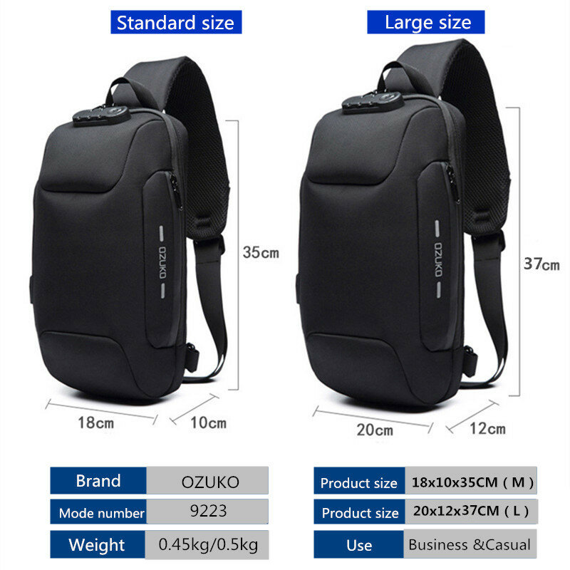 OZUKO حقيبة كروسبودي للرجال مع حامل USB مكافحة سرقة حقائب كتف متنقلة الذكور مقاوم للماء حقيبة صدر للرجال حقيبة كتف 2021